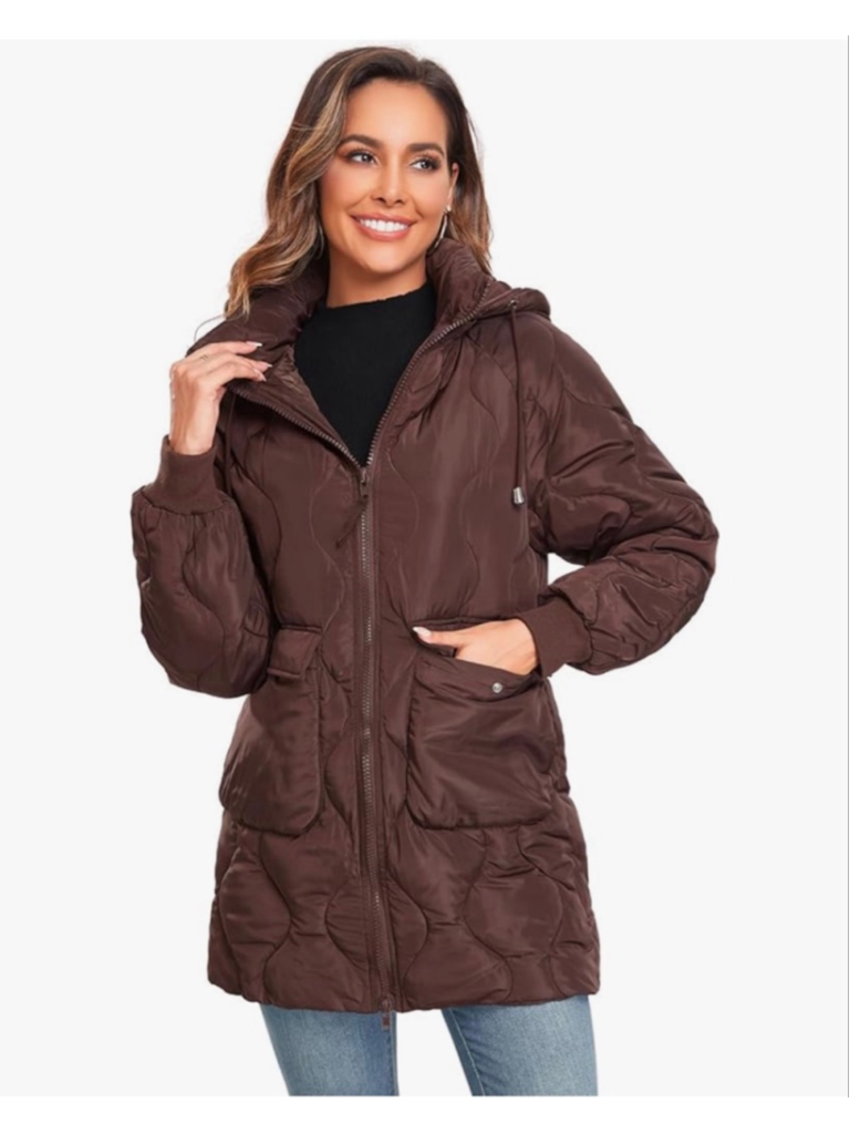 New Brown Winter Thicken Puffer Coat Quilted Warm Padded Down Alternative L